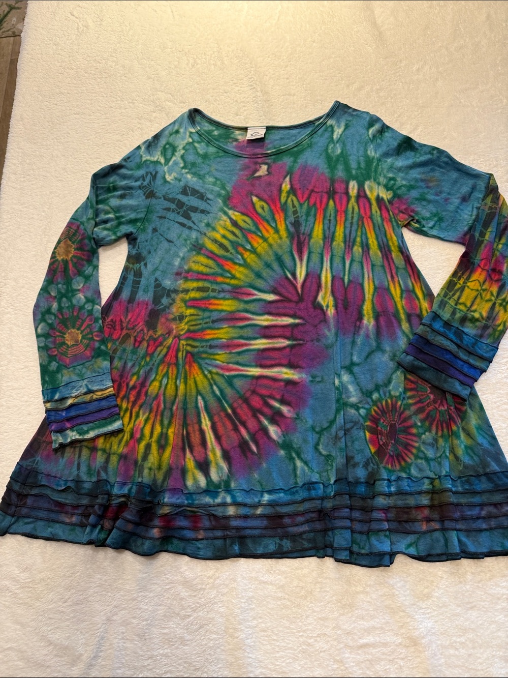 Fabulous Tie-Dye Long Sleeve Tunic Top Multicolor with layered hem and sleeves